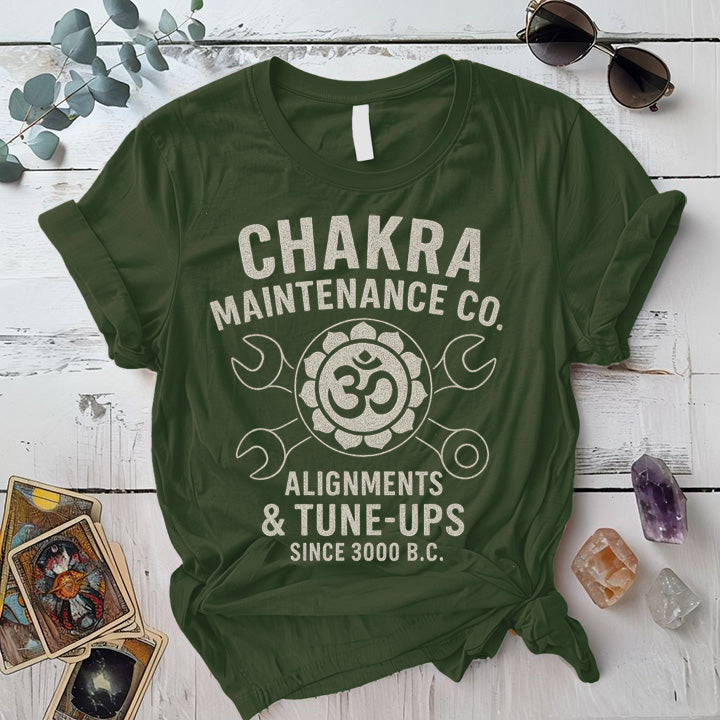 Chakra Maintenance Co T-Shirt Mockup Military Green