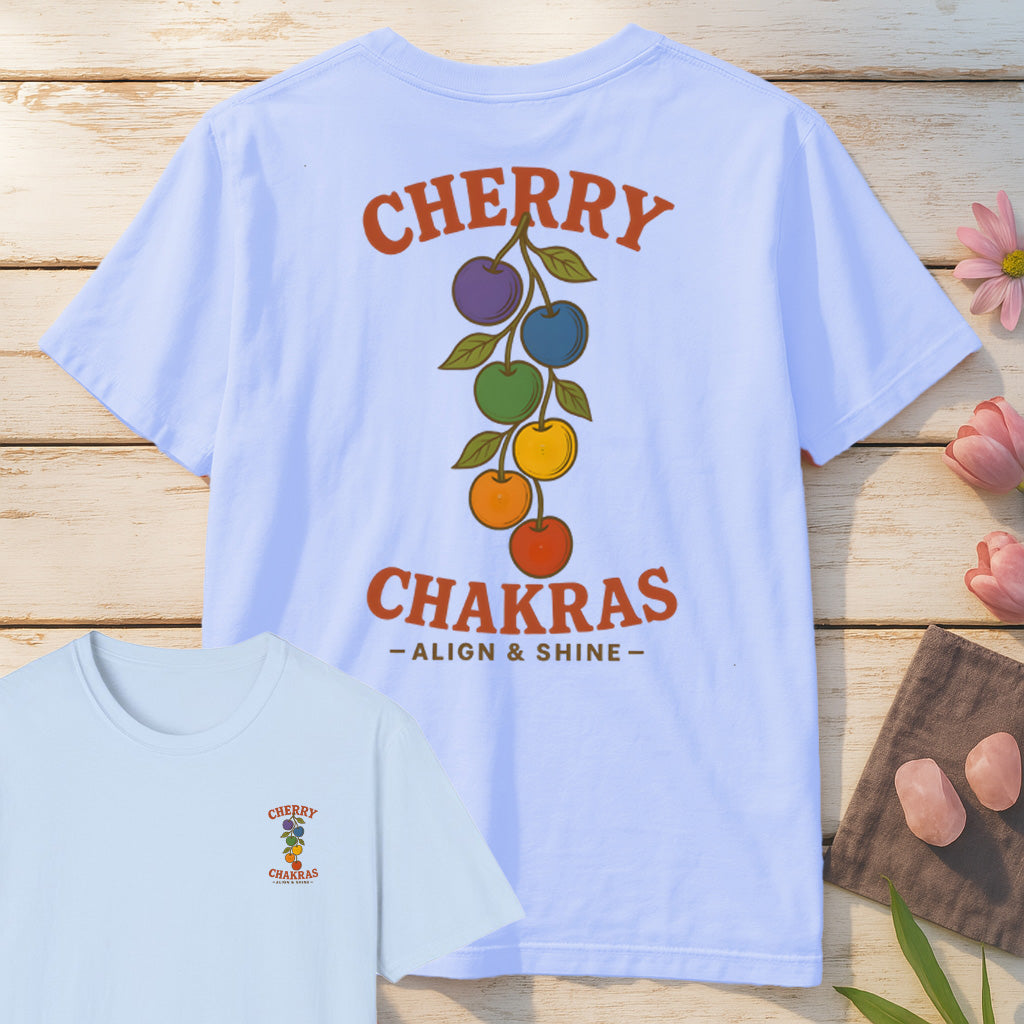 Cherry Chakras T-Shirt Mockup light-blue