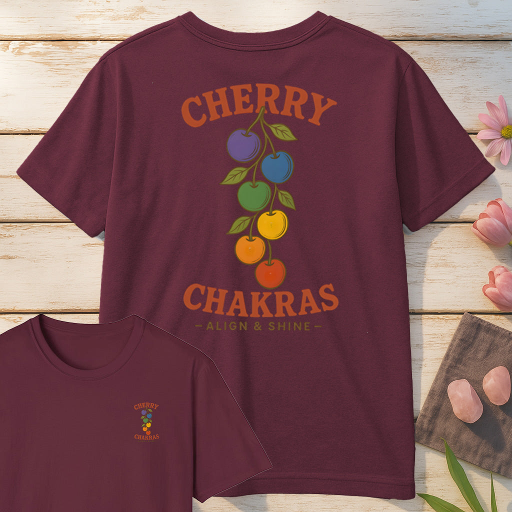 Cherry Chakras T-Shirt Mockup maroon
