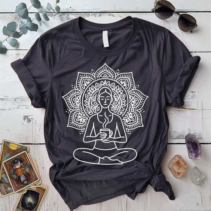 Coffee Yoga Mandala T-Shirt Mockup Dark Heather Grey