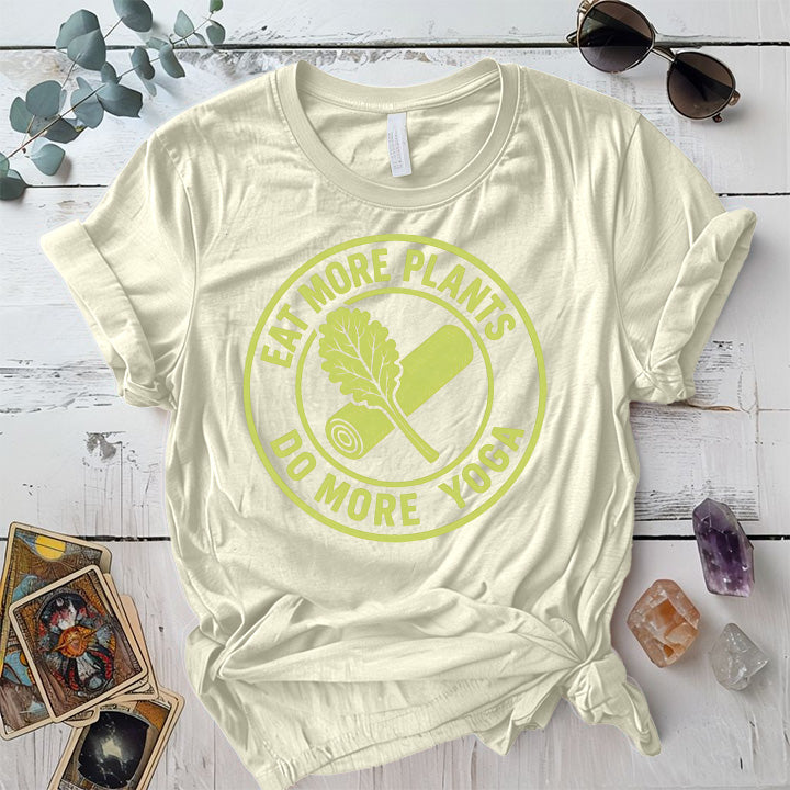 Eat More Plants Do More Yoga T-Shirt Mockup Natural