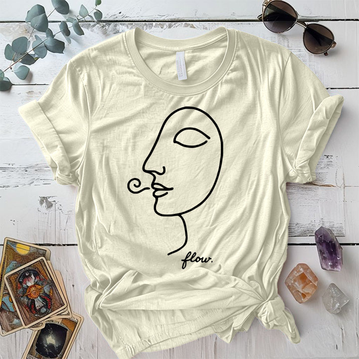 Flow Face Line Art White T-Shirt Mockup natural