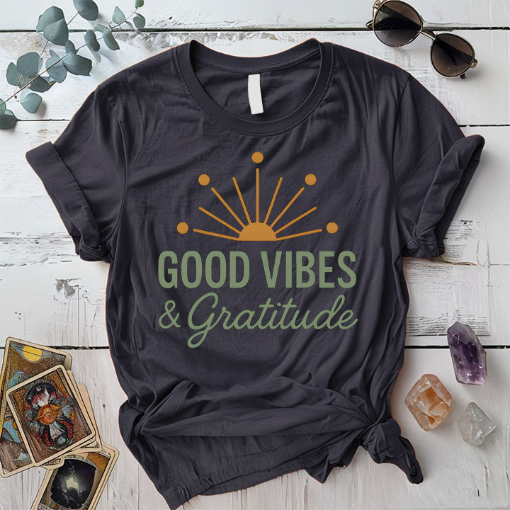 Good Vibes and Gratitude T-Shirt Mockup dark-heather-grey