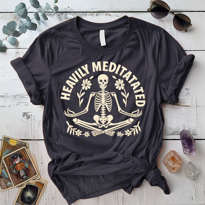 Heavily Meditated Skeleton T-Shirt Mockup dark-heather-grey