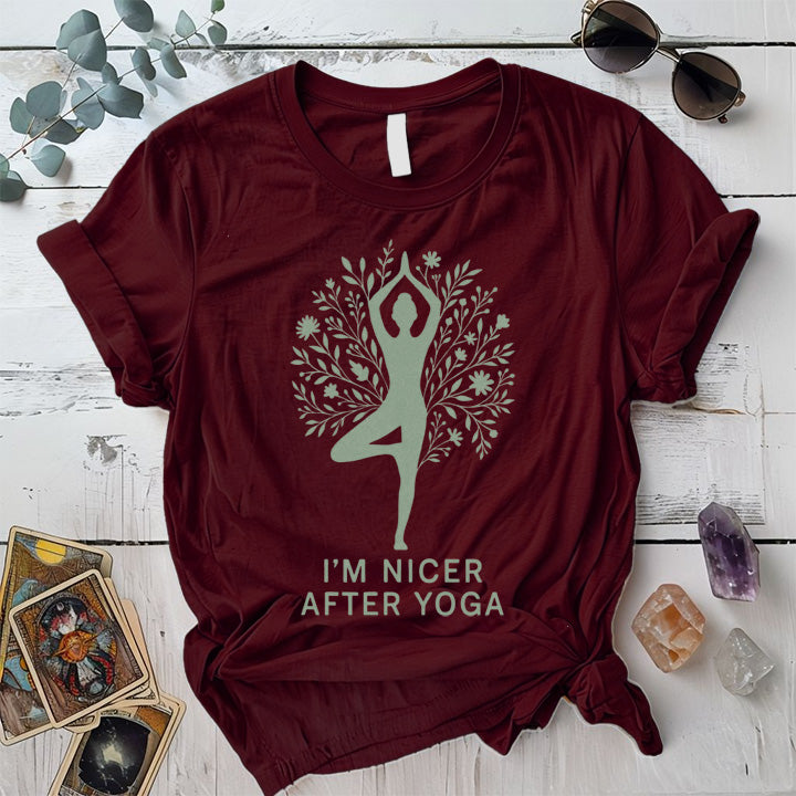 I'm Nicer After Yoga Floral T-Shirt Mockup Maroon