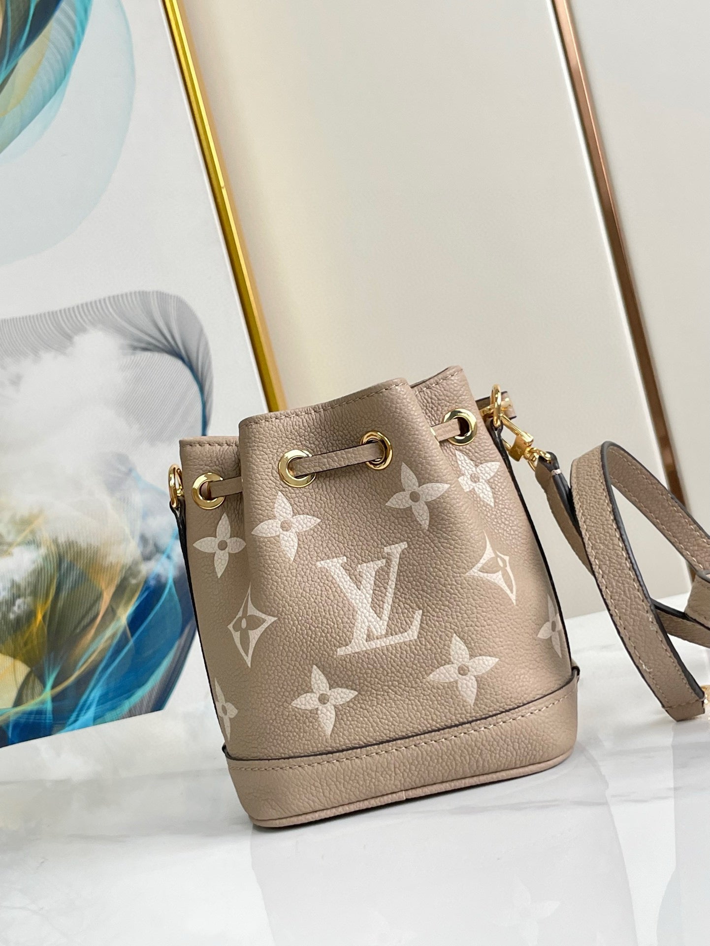 nano noe 13 grey bicolor grey monogram gold hardware