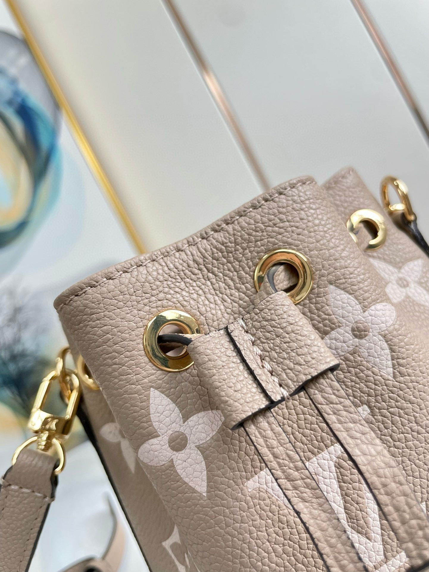 nano noe 13 grey bicolor grey monogram gold hardware