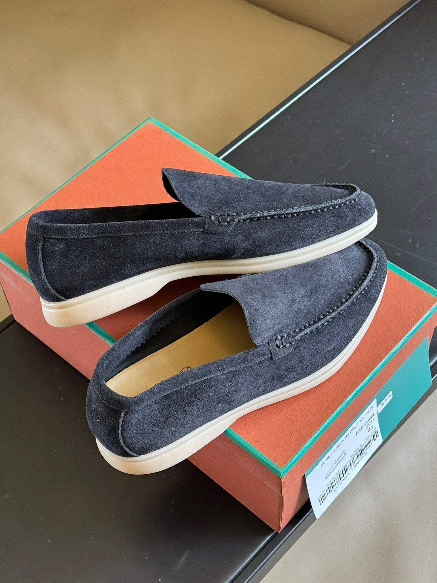 Loro Piana Suede Summer Walk Loafers Navy