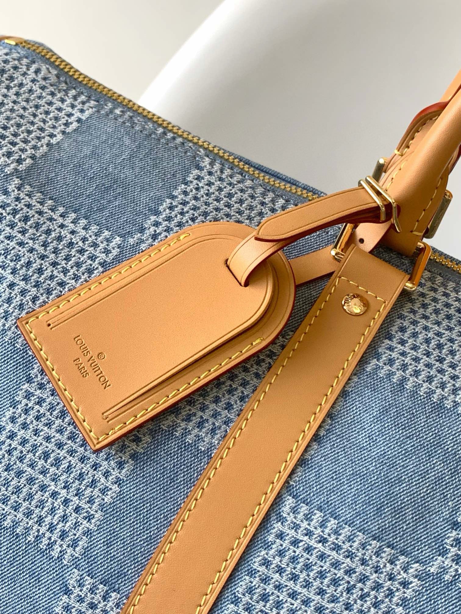 KEEPALL 50 BANDOULIERE BLUE DAMIER DENIM