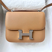 HM Constance Bag Dark Beige Epsom Silver Hardware