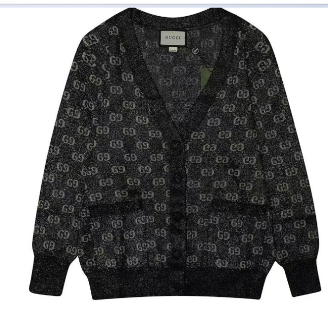 GG Cardigan V-Neck Monogram Black Jacquard