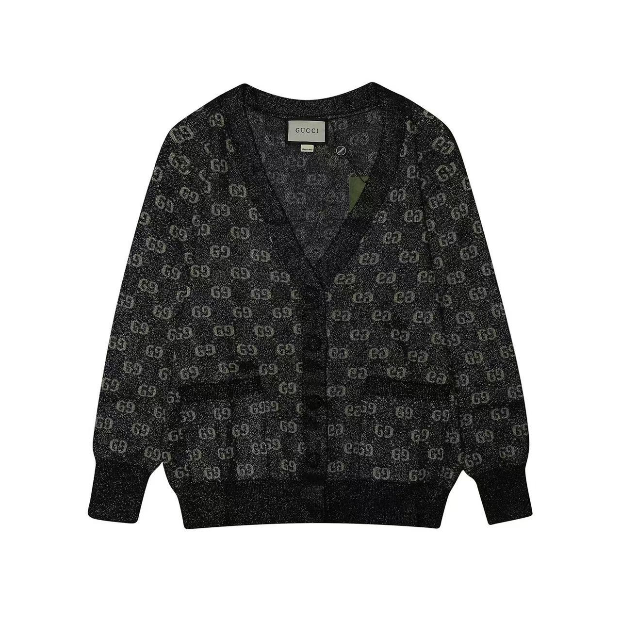 GG Cardigan V-Neck Monogram Black Jacquard