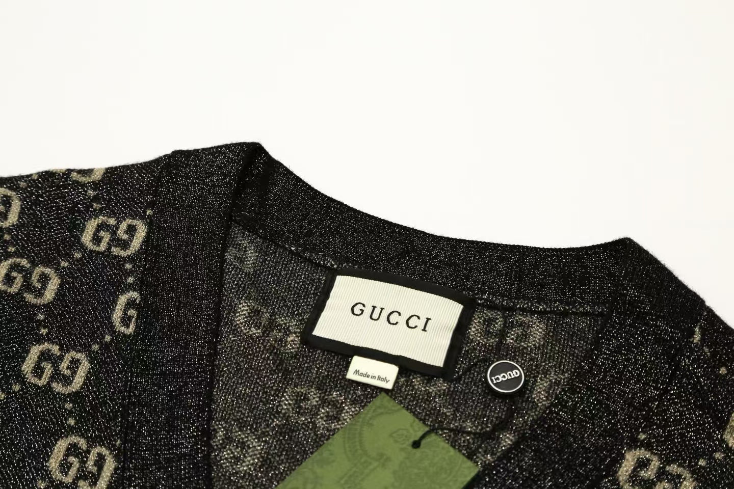 GG Cardigan V-Neck Monogram Black Jacquard