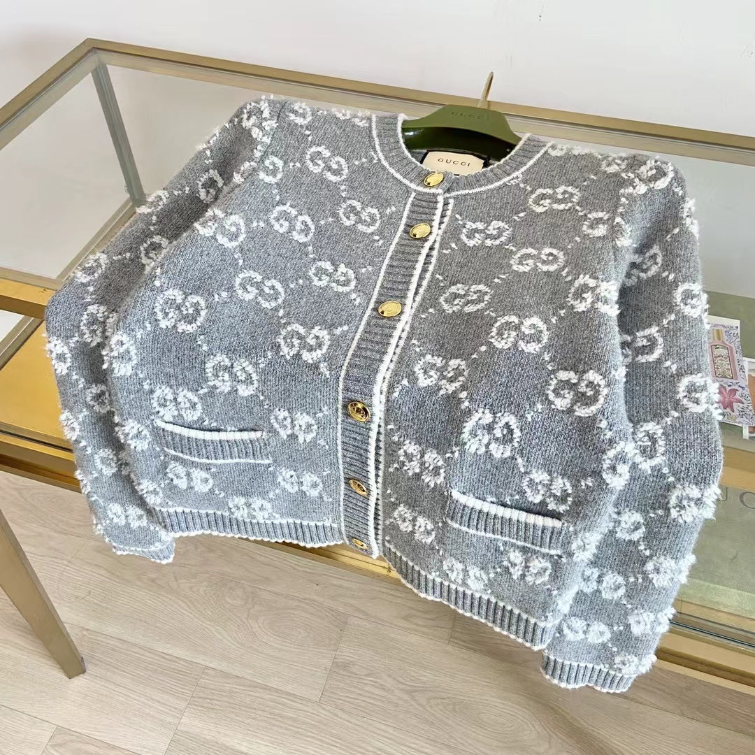 Gucci Knot Jacquard Knitted Cardigan Wool
