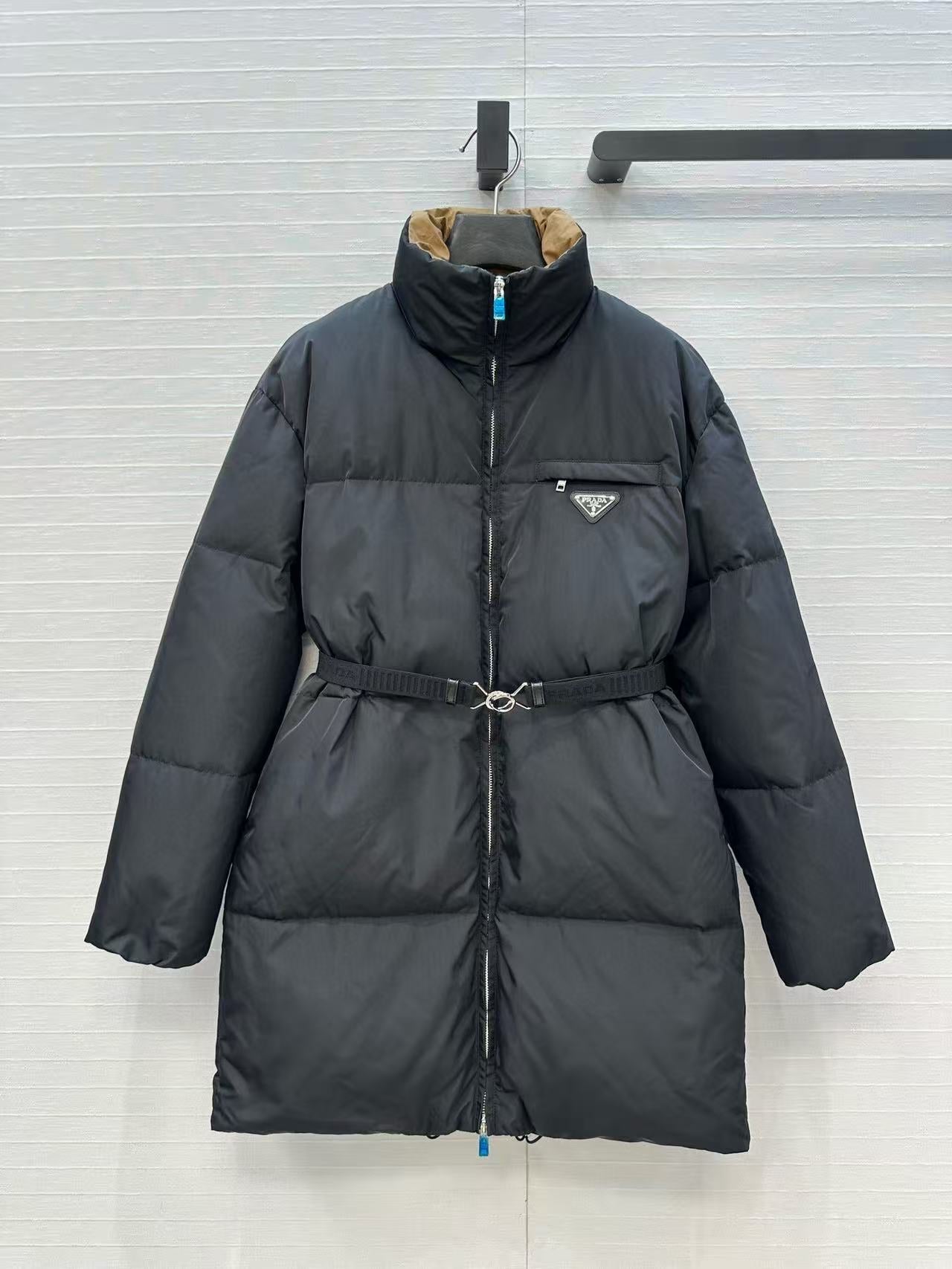 Prada Belted Puffer Jacket Black Recycled Polyamide