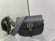 CD Bobby Bag Black Pebbled Leather Gold Hardware