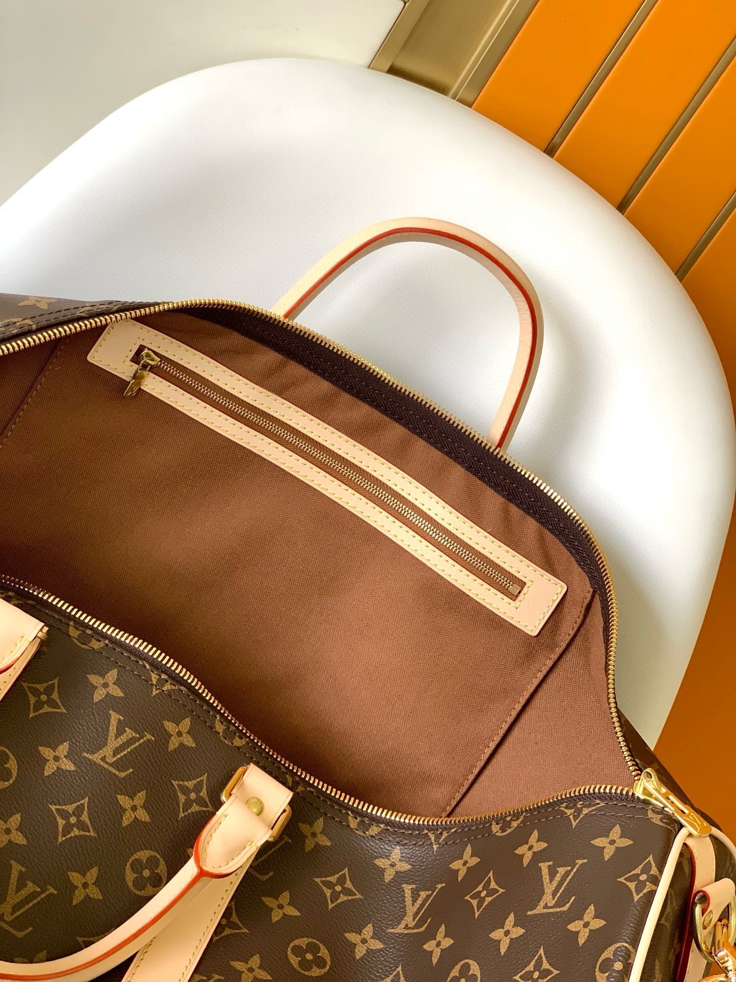 LV Keepall Bandouliere 55 Monogram Canvas Brown Gold Hardware