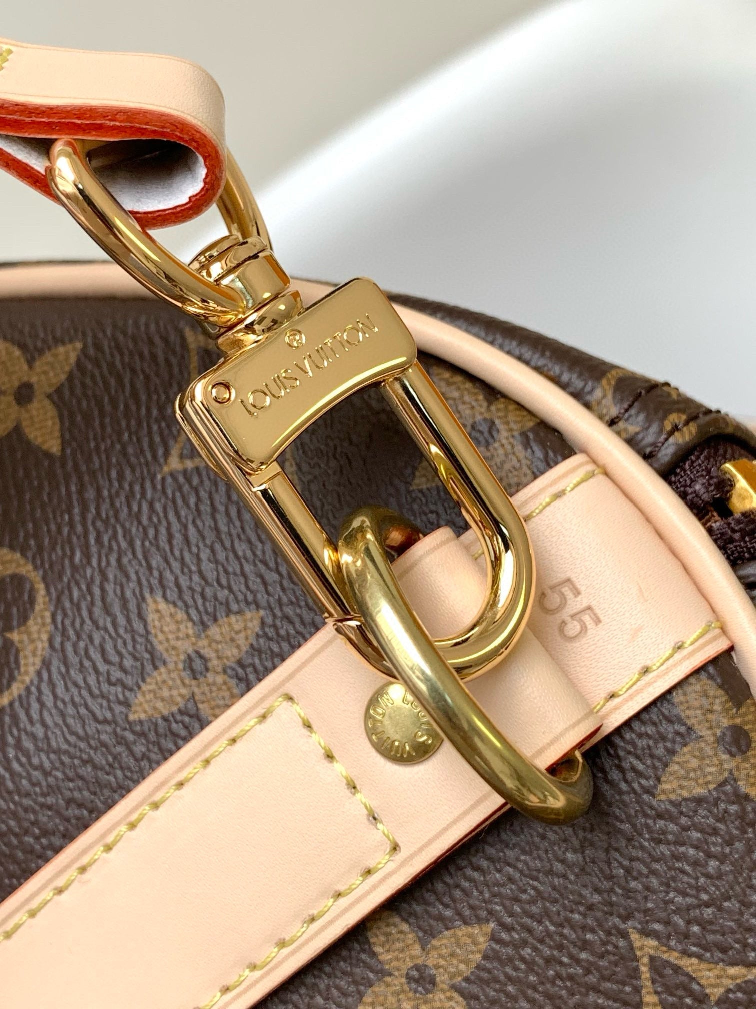 LV Keepall Bandouliere 55 Monogram Canvas Brown Gold Hardware