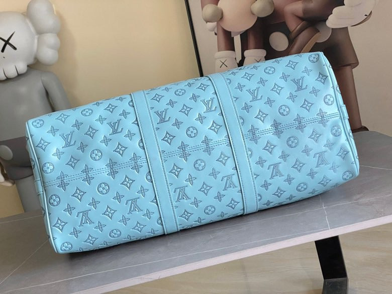 LV  Keepall Bandouliere 50 Travel Bag  Light Blue Monogram Calfskin