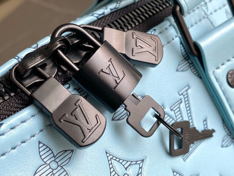 LV  Keepall Bandouliere 50 Travel Bag  Light Blue Monogram Calfskin