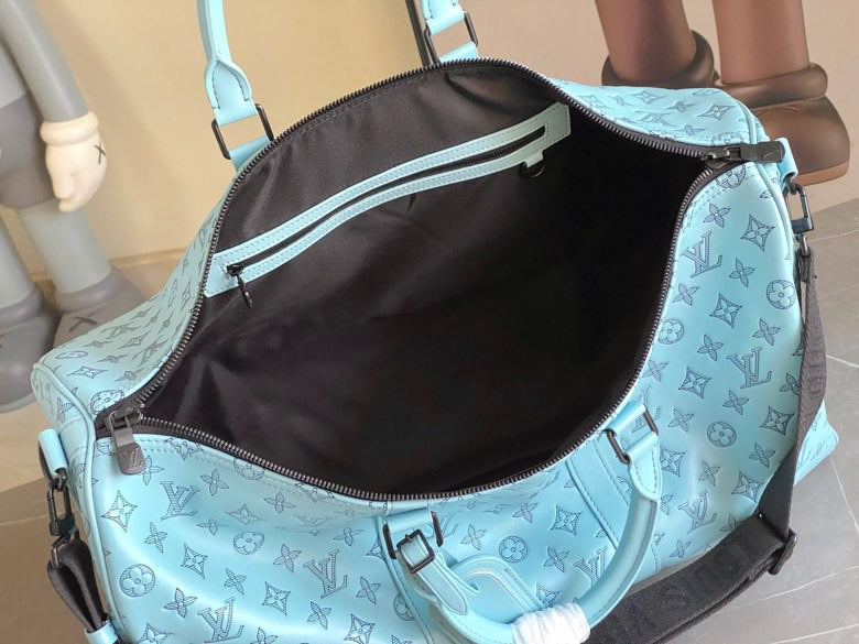 LV  Keepall Bandouliere 50 Travel Bag  Light Blue Monogram Calfskin