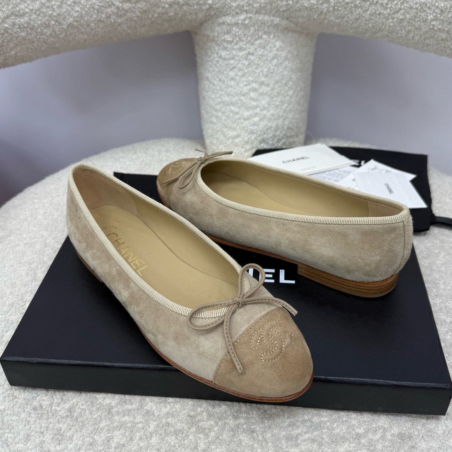 CC 25A Ballet Flat Grey Dark Brown Suede