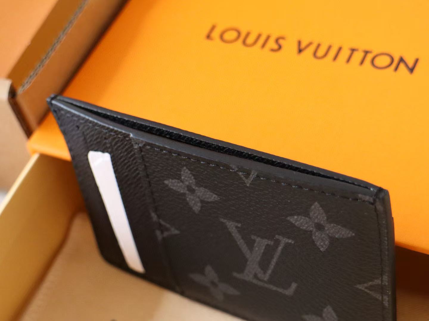 Louis Vuitton Card Wallet Black Cowhide Canvas