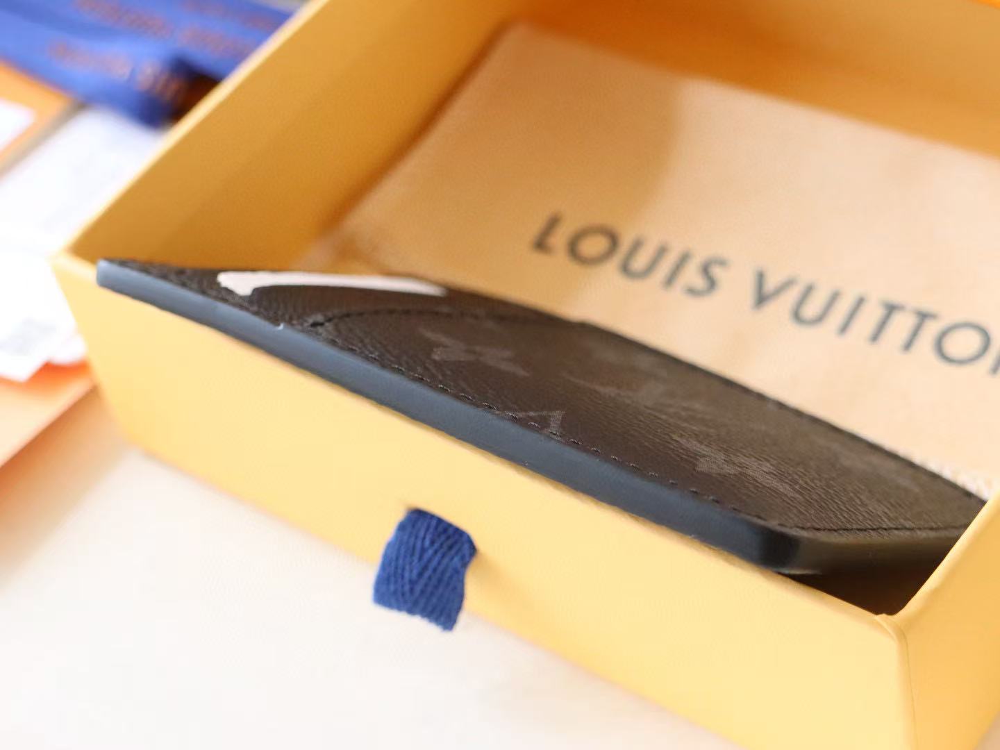 Louis Vuitton Card Wallet Black Cowhide Canvas