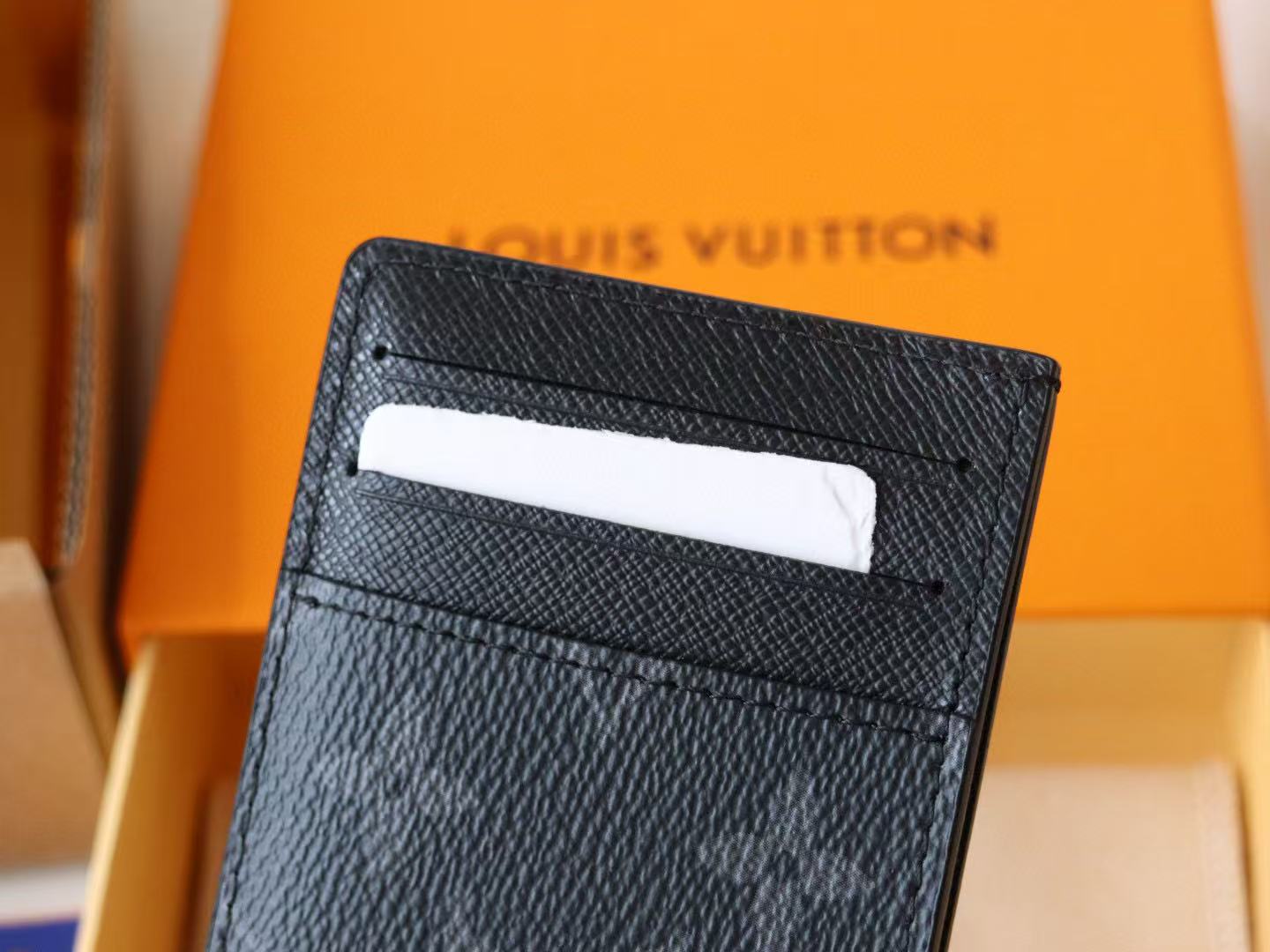 Louis Vuitton Card Wallet Black Cowhide Canvas