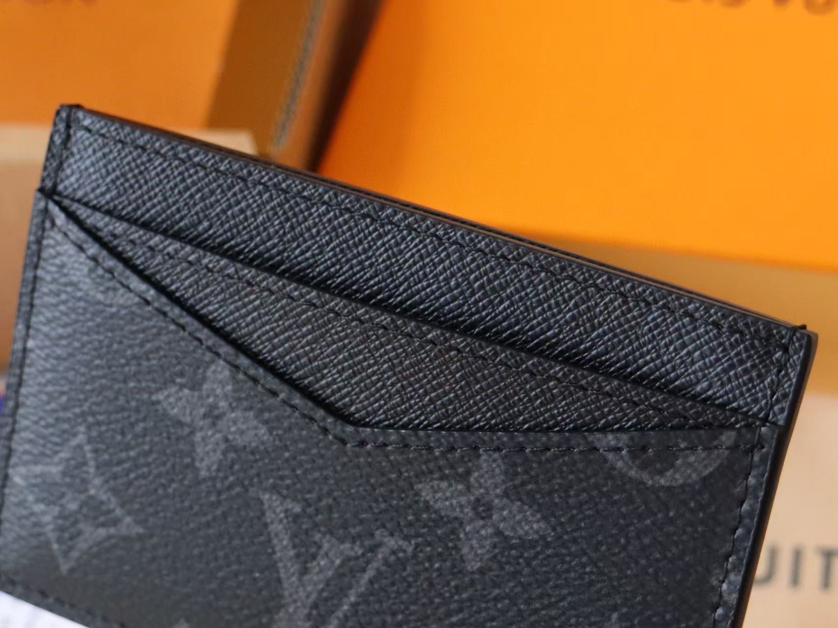 Louis Vuitton Card Wallet Black Cowhide Canvas