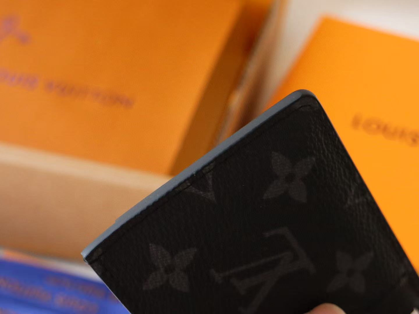 Louis Vuitton Card Wallet Black Cowhide Canvas