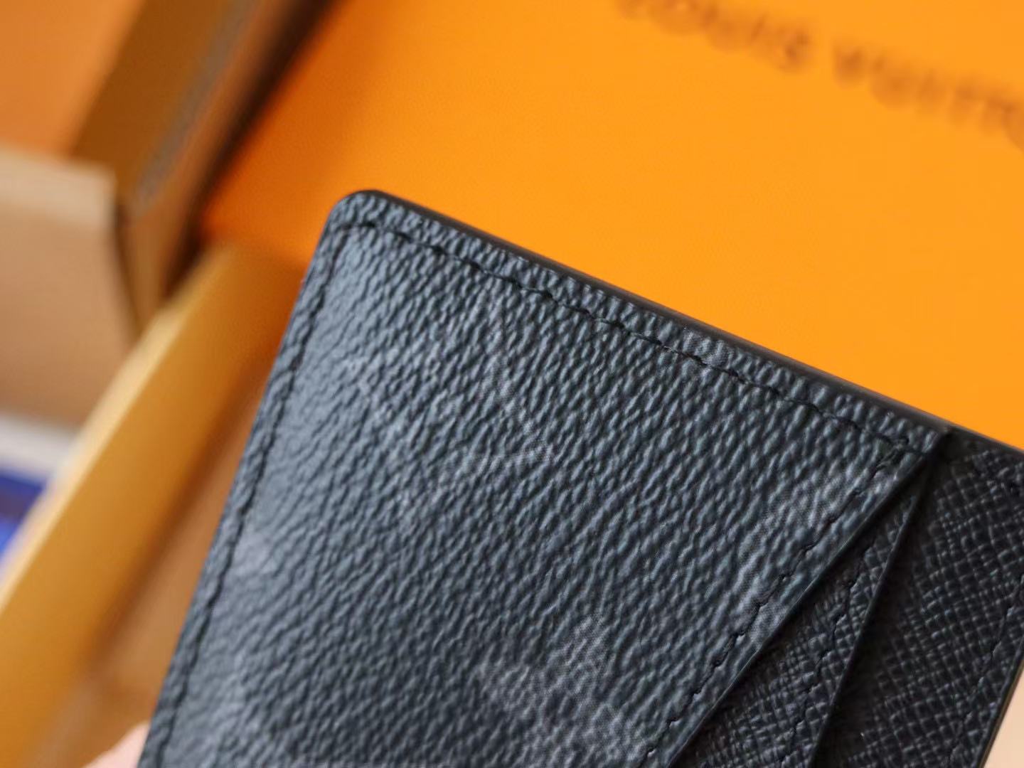 Louis Vuitton Card Wallet Black Cowhide Canvas