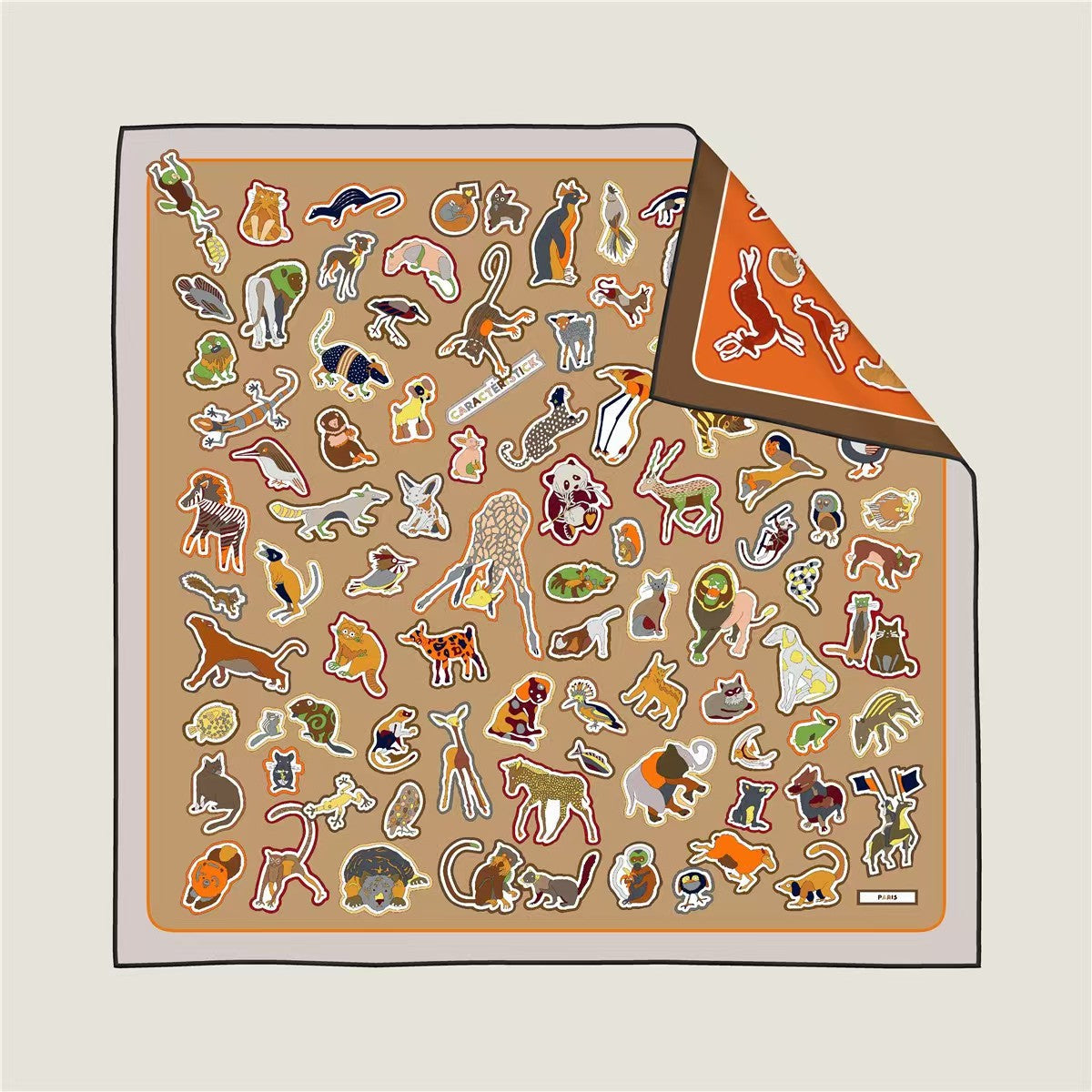 Hermes Caracteristick 90 Double-sided Square Orange silk