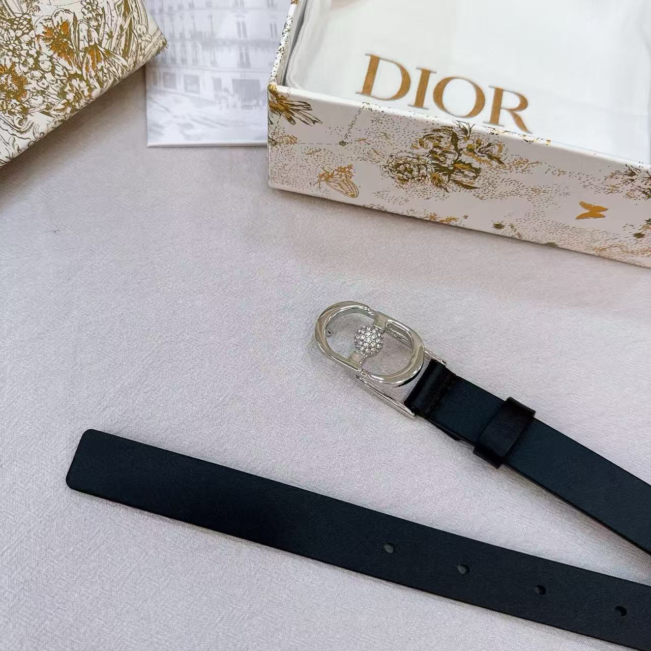 Dior CD Buckle Belt Black Leather