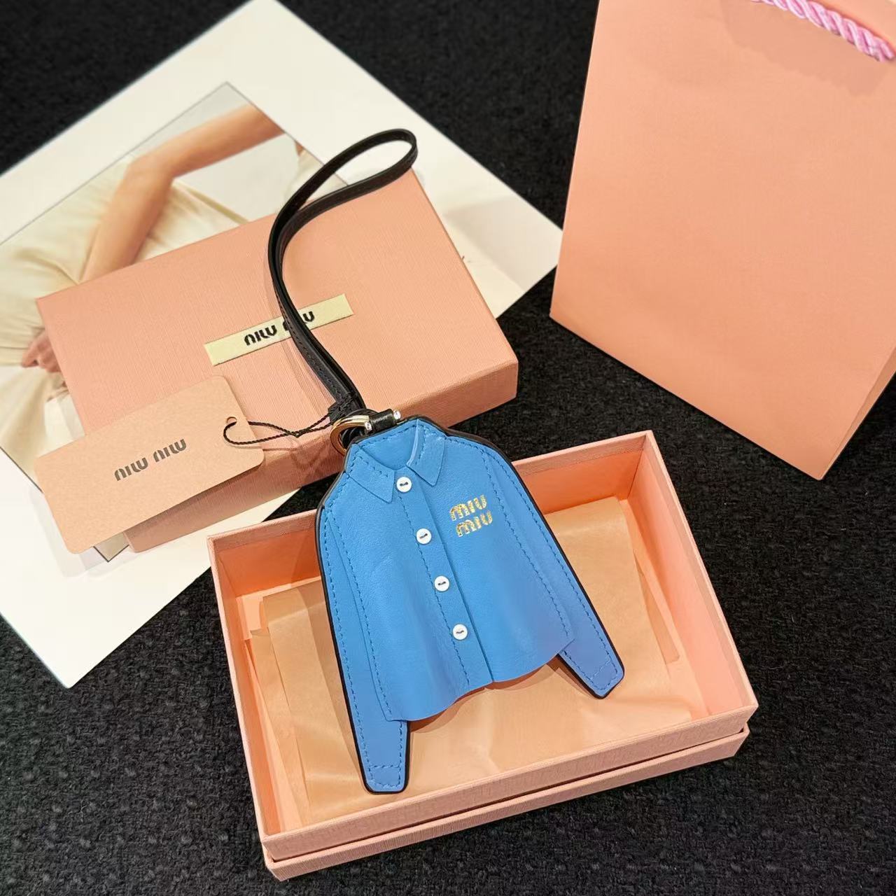 Miu Miu Keychain Trick Blue Black Leather