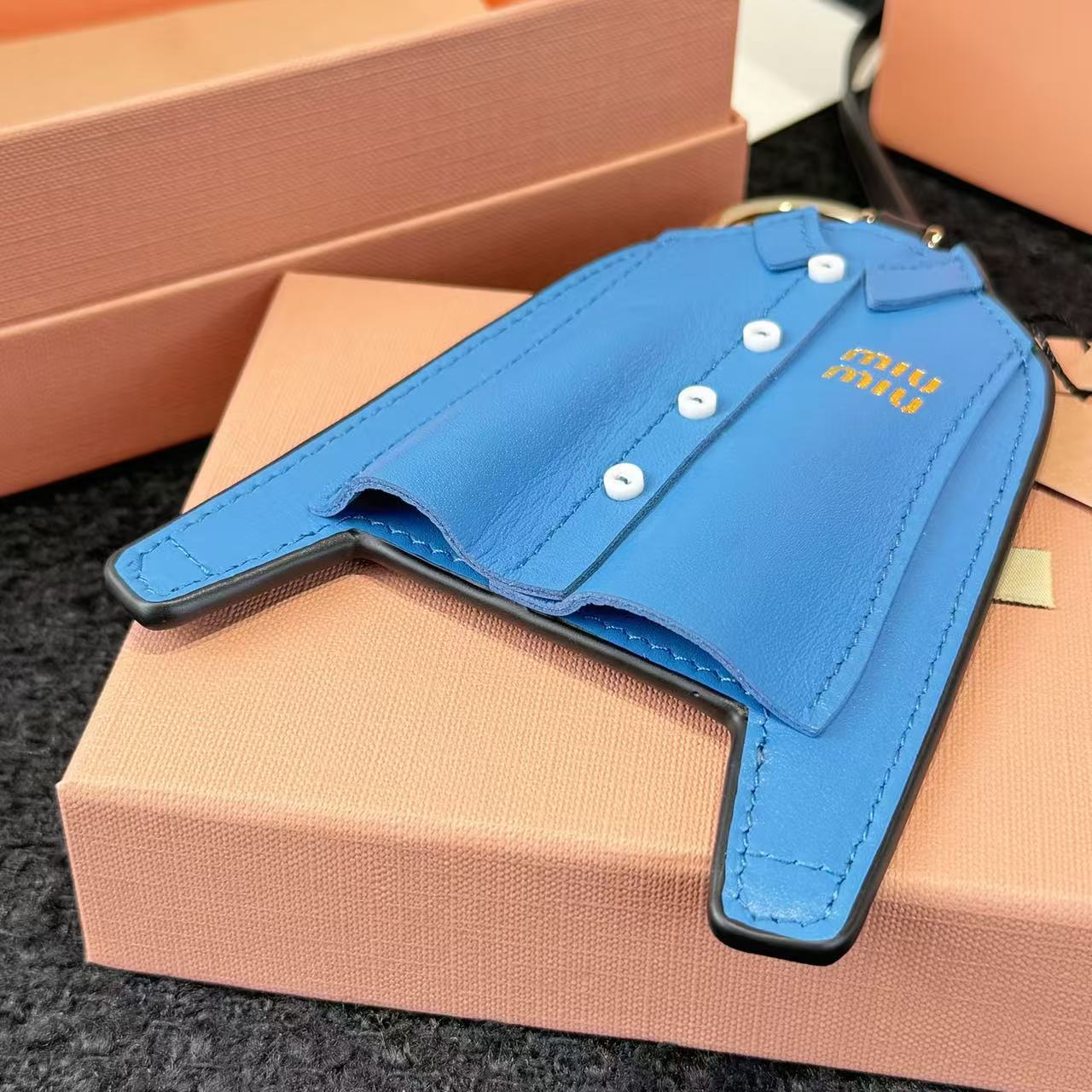 Miu Miu Keychain Trick Blue Black Leather