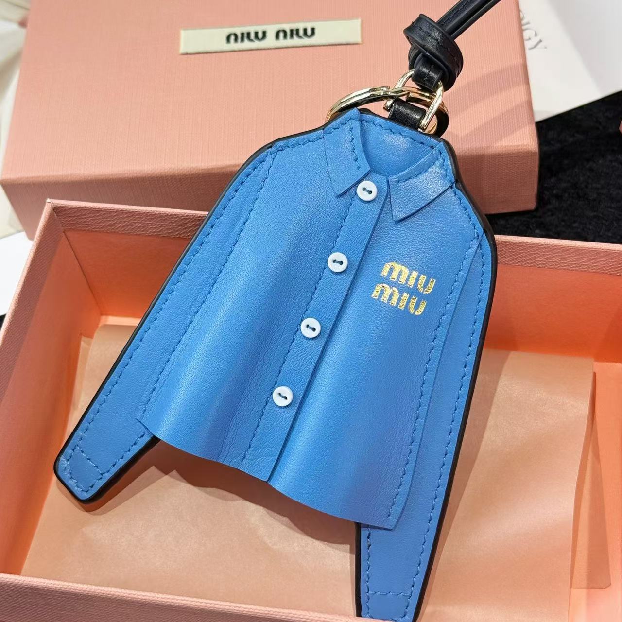 Miu Miu Keychain Trick Blue Black Leather