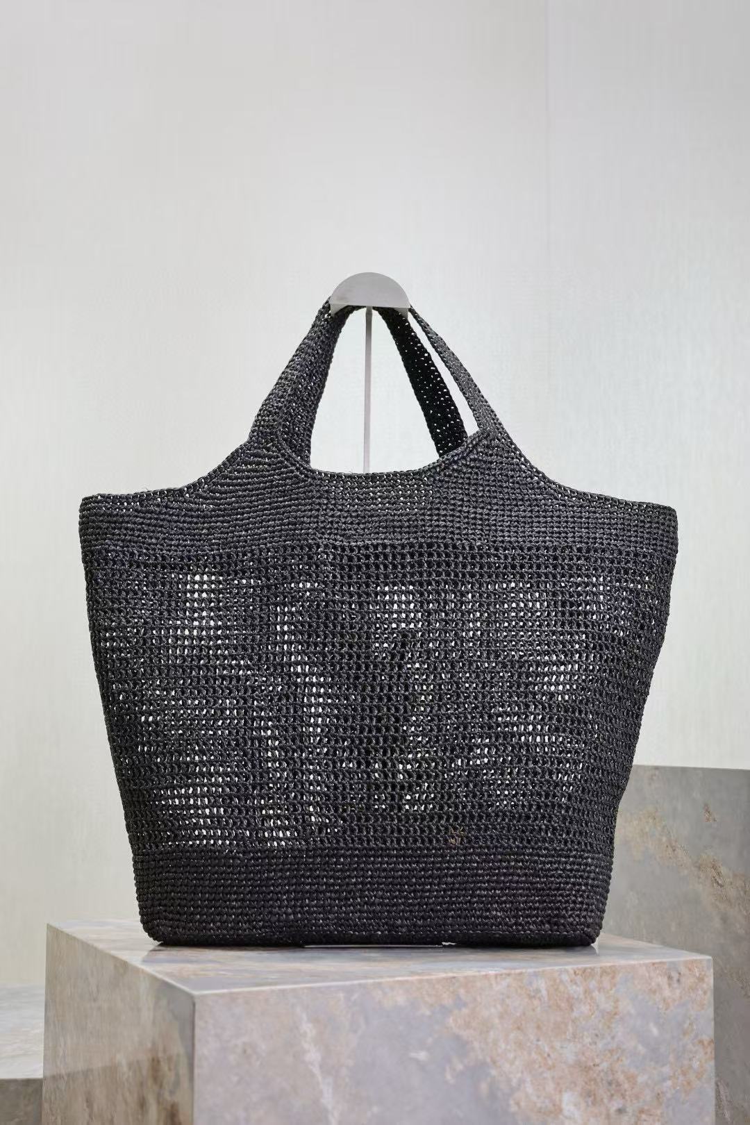 YSL Tote Bag Black Raffia