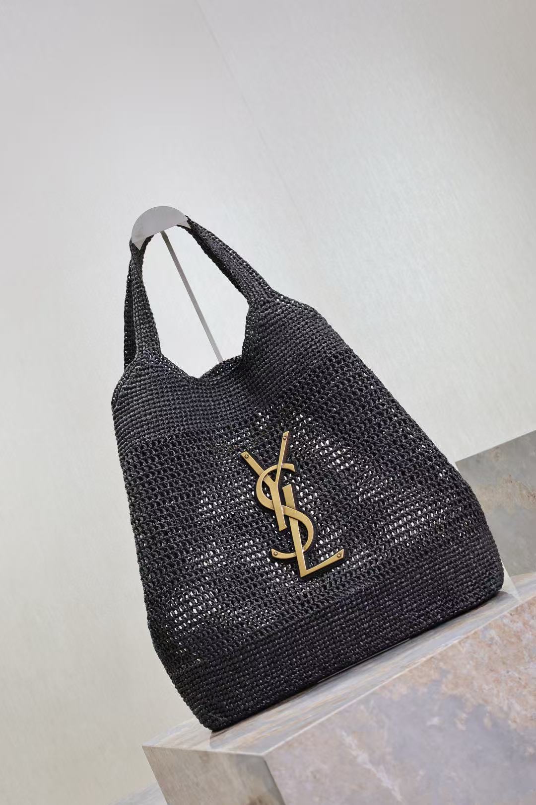 YSL Tote Bag Black Raffia