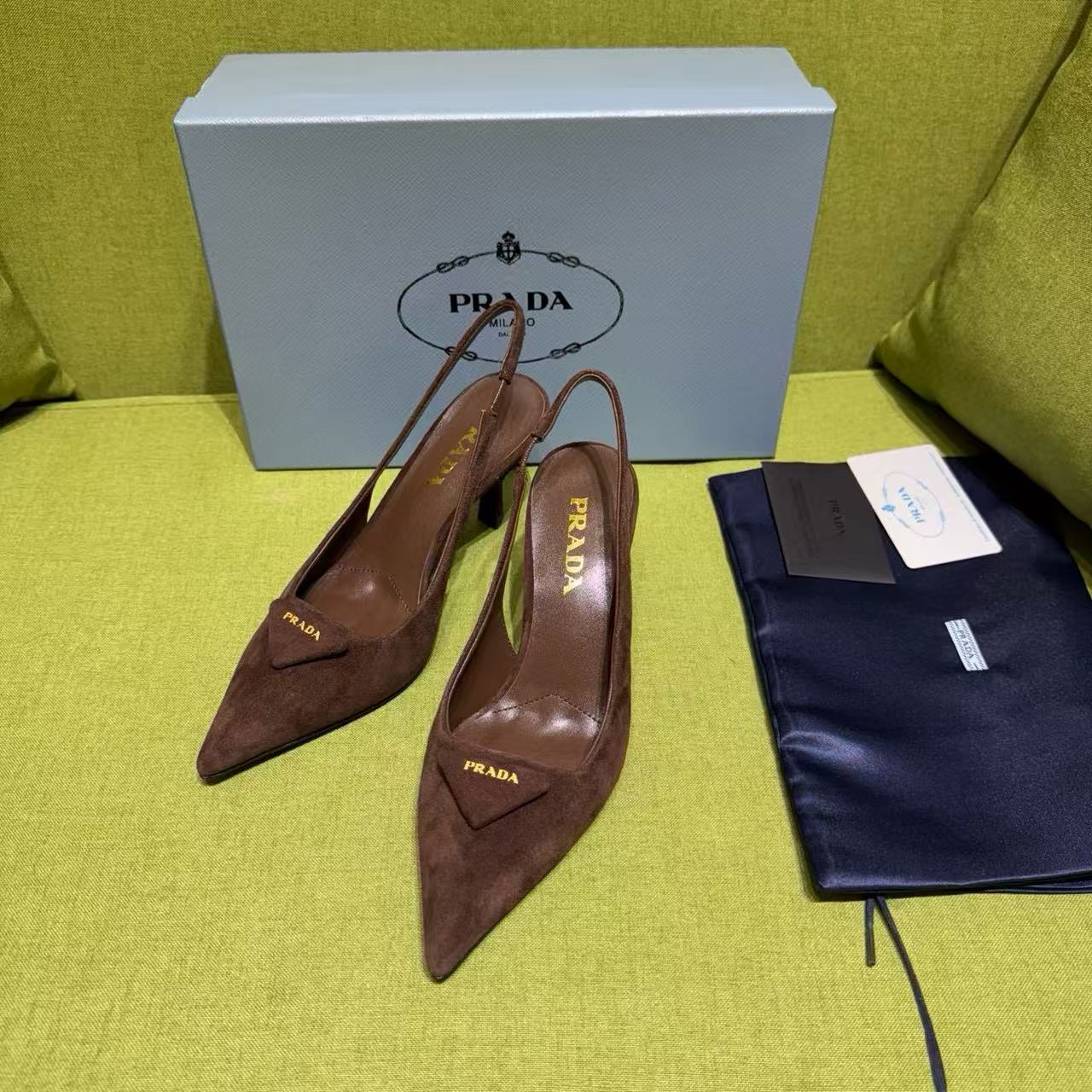 Prada 2025 Slingback Brown Suede Sheepskin