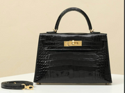 Hermès Kelly II Sellier Mini Black Shiny Crocodile Gold Hardware
