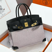 HM 2025 Birkin 30cm Black White Swift Cowhide Canvas Fabric With Waffle Panda