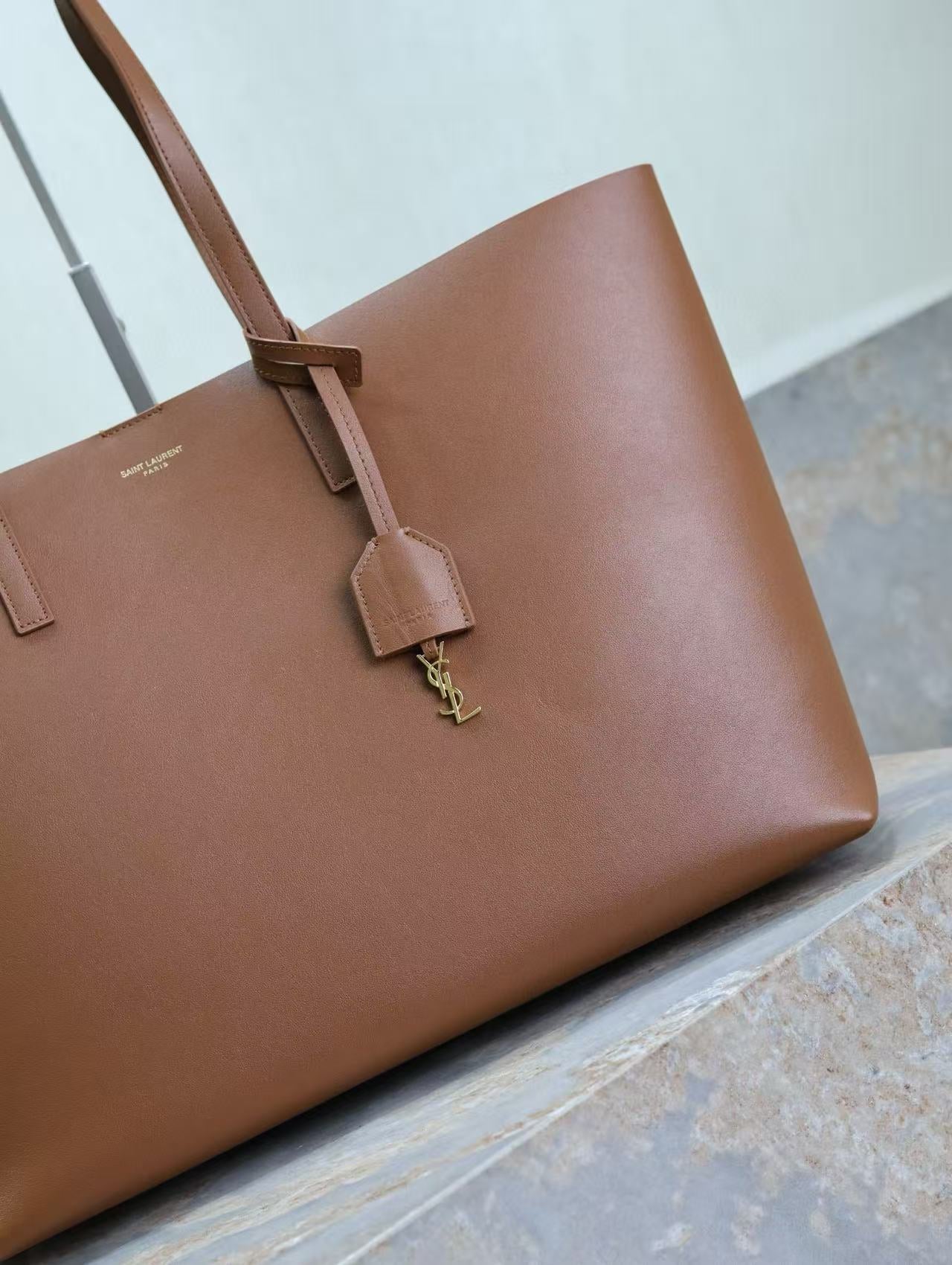 YSL 2025 Tote 38cm Bag Brown Smooth Leather