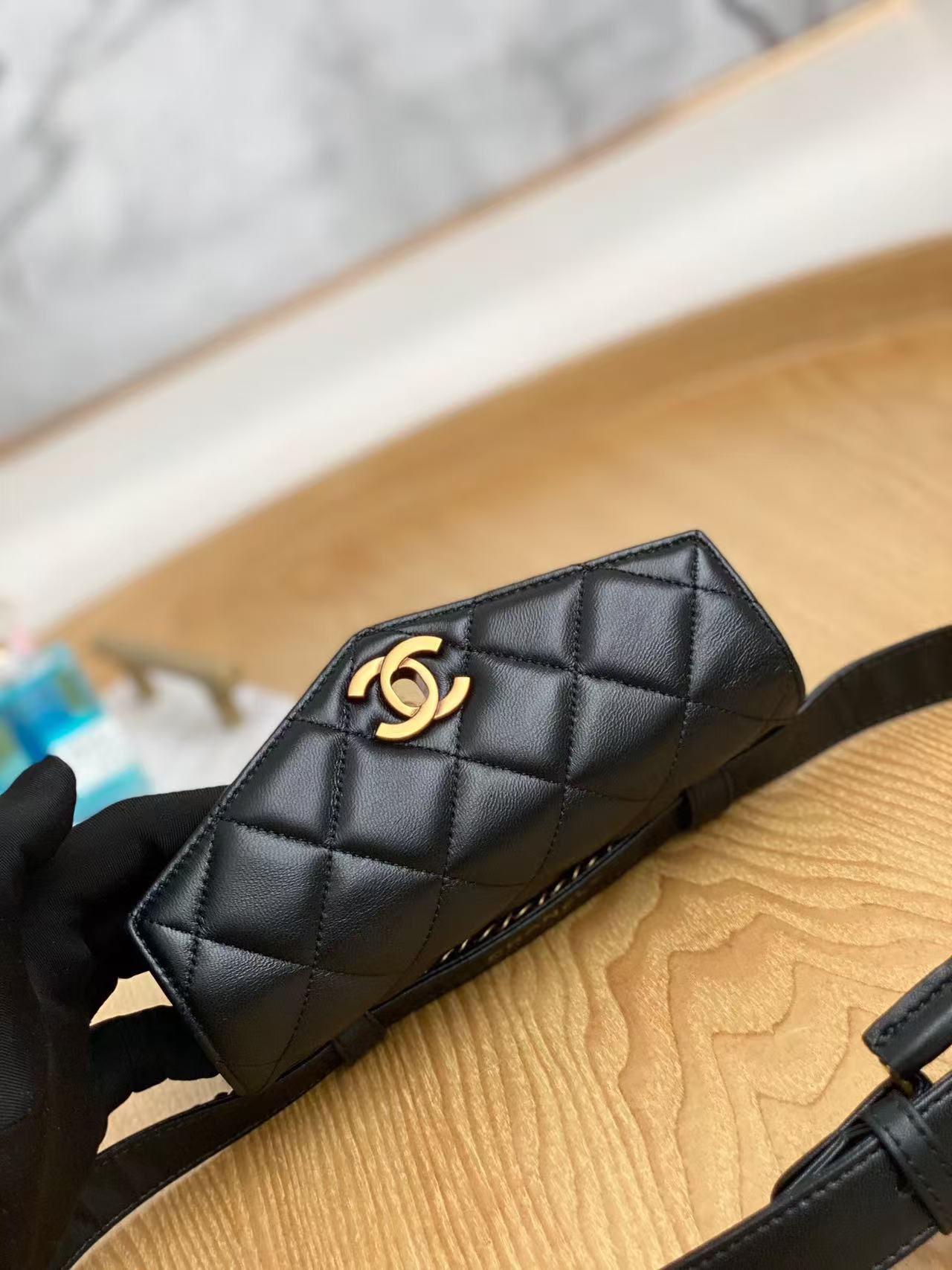 Chanel Belt Bag Black Gold Hardware Lambskin