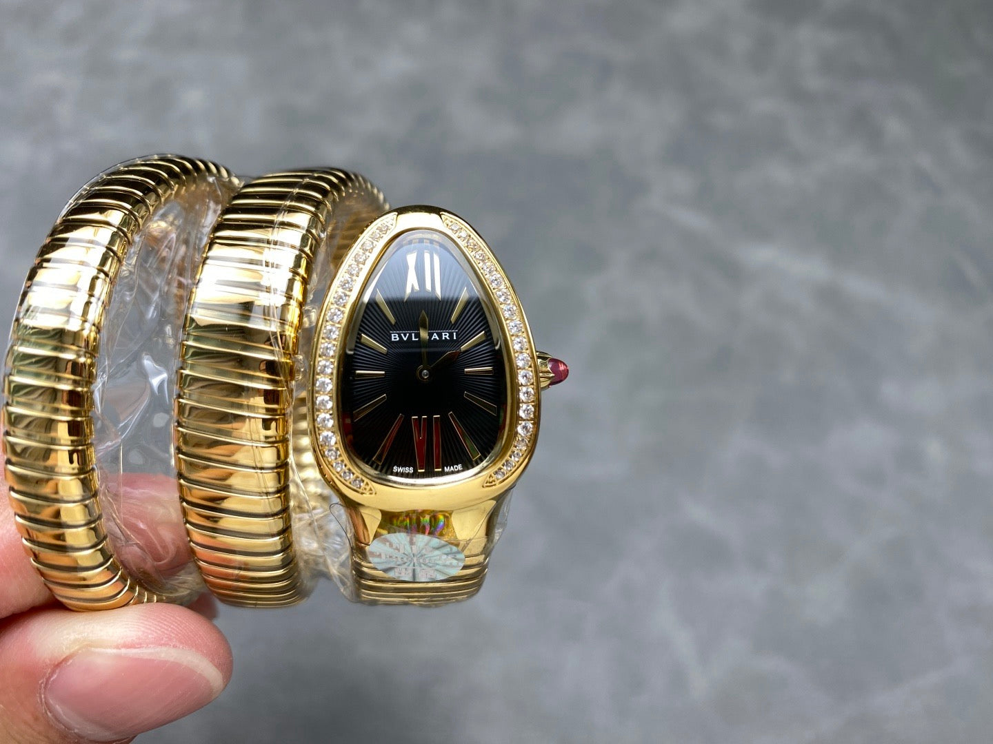 Bvlgari Serpenti Tubogas 35mm Diamond Gold Double Spiral Black Dial Watch