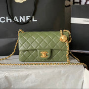 Chanel 25 Pearl Crush Square Flap Bag 20cm Dark Green Lambskin