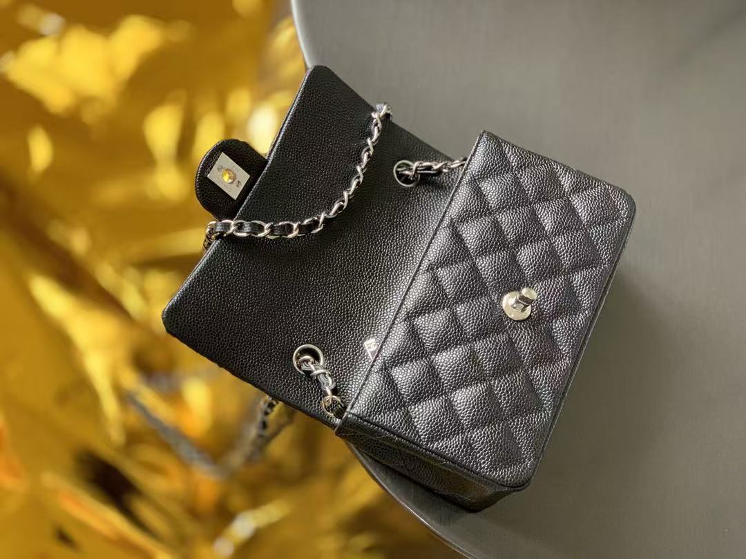 Chanel 2026 Flap Bag 20cm Black Caviar Leather with Silver Hardware