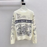 Dior 2026 Toile de Jouy Logo Knit Sweater Cream Blue Wool