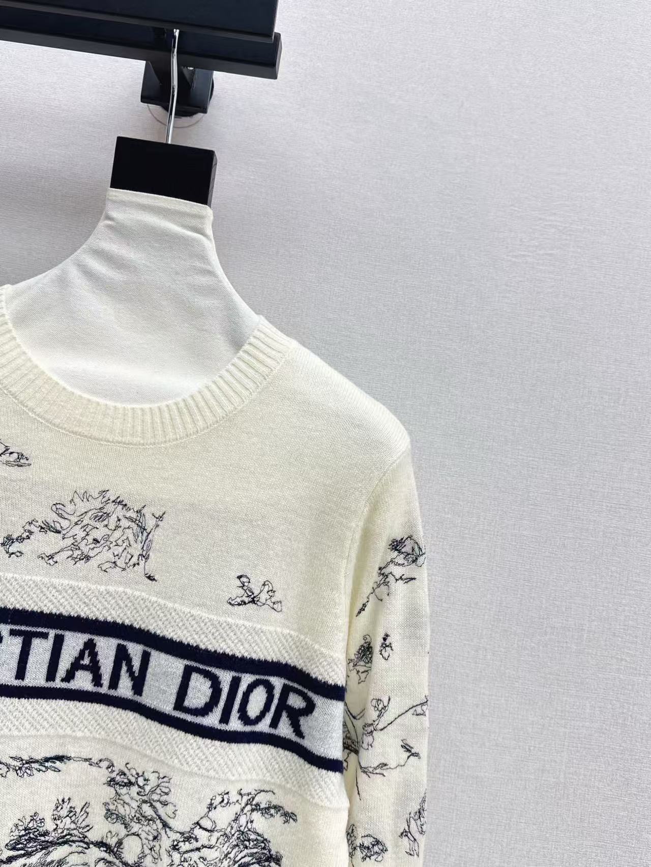Dior 2026 Toile de Jouy Logo Knit Sweater Cream Blue Wool