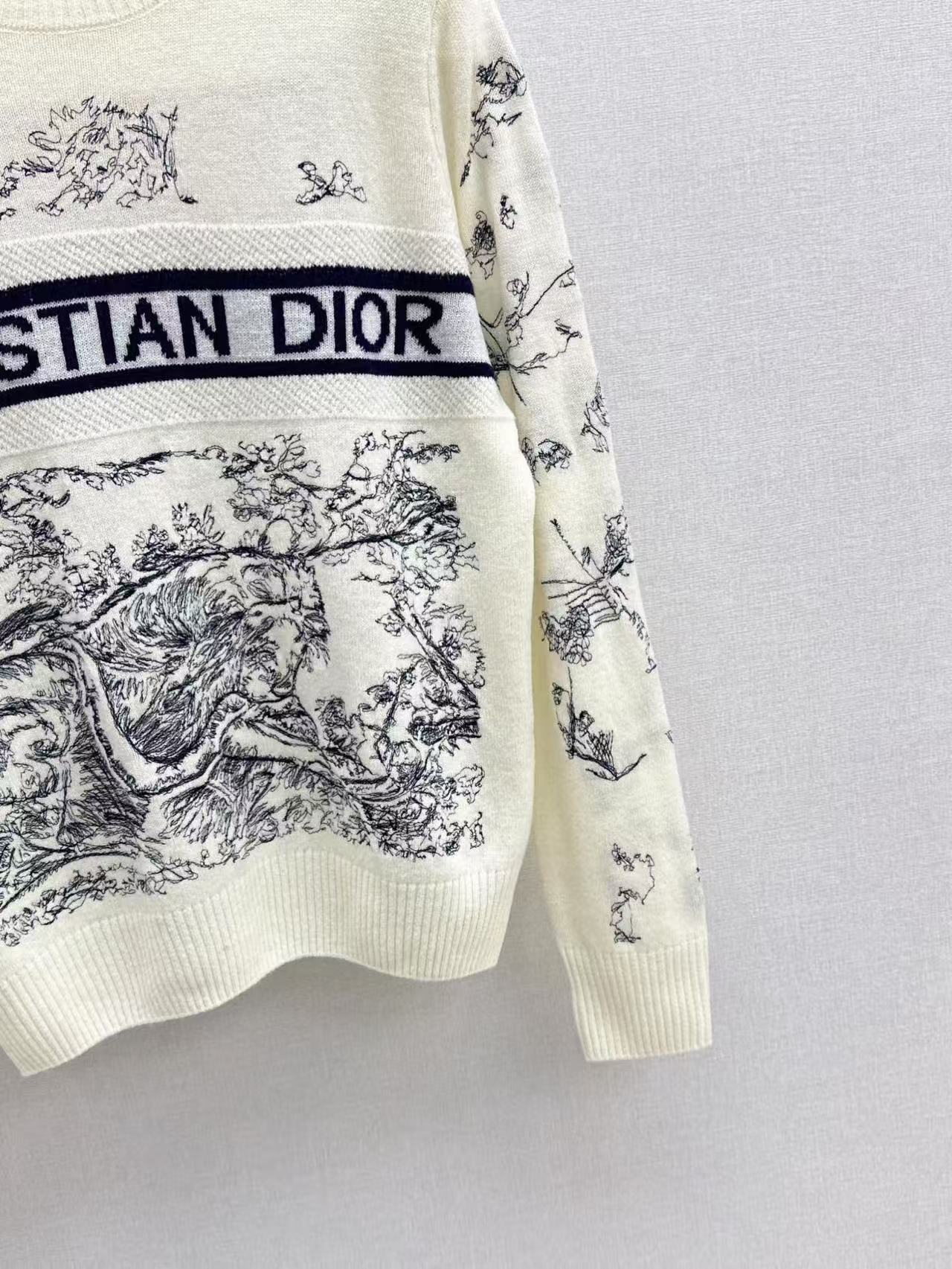 Dior 2026 Toile de Jouy Logo Knit Sweater Cream Blue Wool